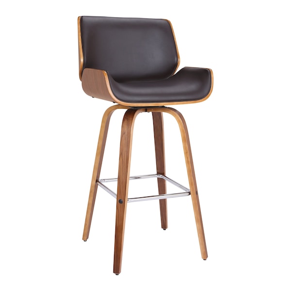 Armen Living Tyler 30" Bar Height Swivel Brown Faux Leather and Walnut Wood Bar Stool LCTYBABRWA30 - main